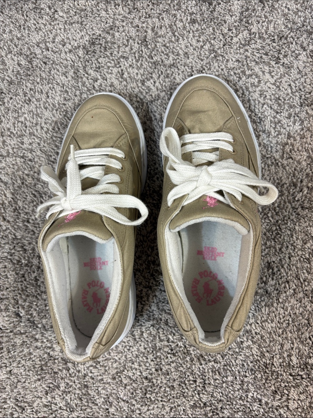 Polo Ralph Lauren Khaki/Pink Canvas Sneakers - Picture 6 of 8